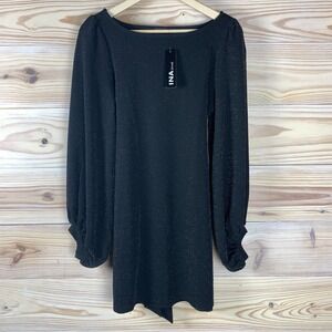 INA (i:na) Dress Medium Balloon Sleeve Black‎ Sparkle Mini Occasion Cocktail NWT